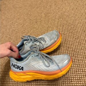 Hoka Athletic Shoes in Light Blue and Orange